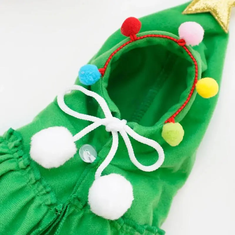 Close-up of hood with pom-poms and neck tie