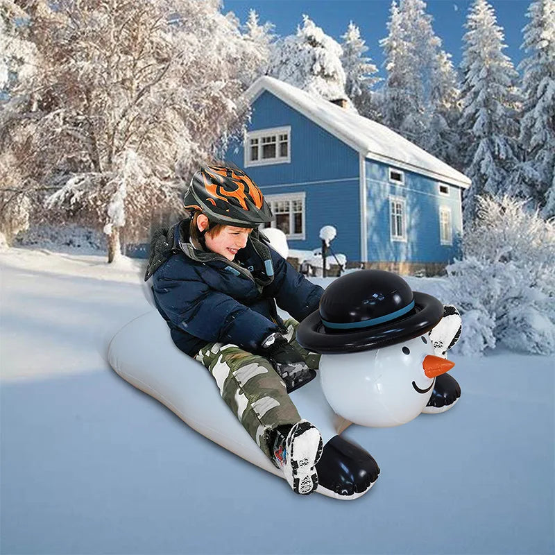 Snowman sled outdoors in winter
