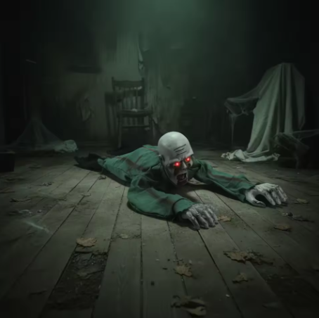 Electric Halloween Crawling Ghost Bald Head Glowing Eye Climbing Zombie Figure