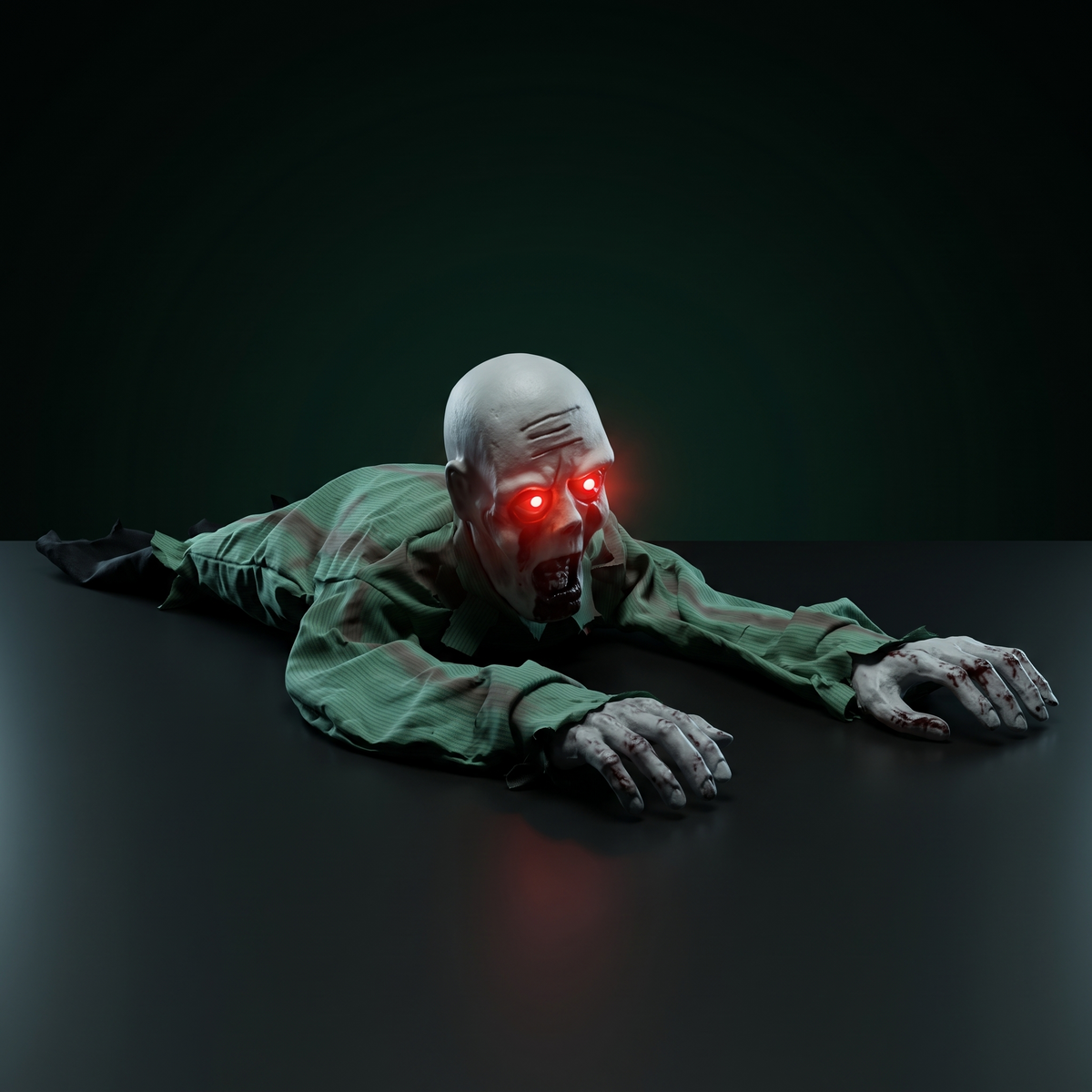 Electric crawling zombie with glowing red eyes