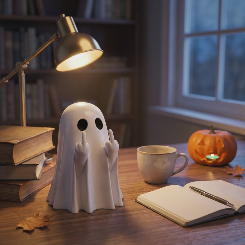 Ghost statue on a cozy desk